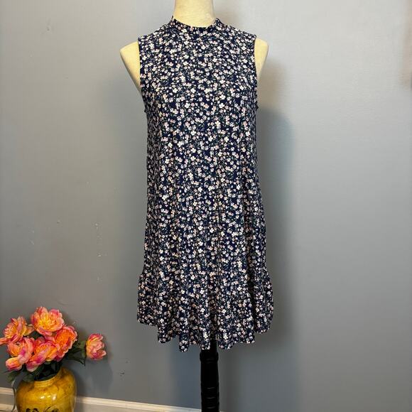 As U Wish Sleeveless Halter Tiny Floral Print Pull On Dress Blue Cottage Core Sm - Picture 1 of 6